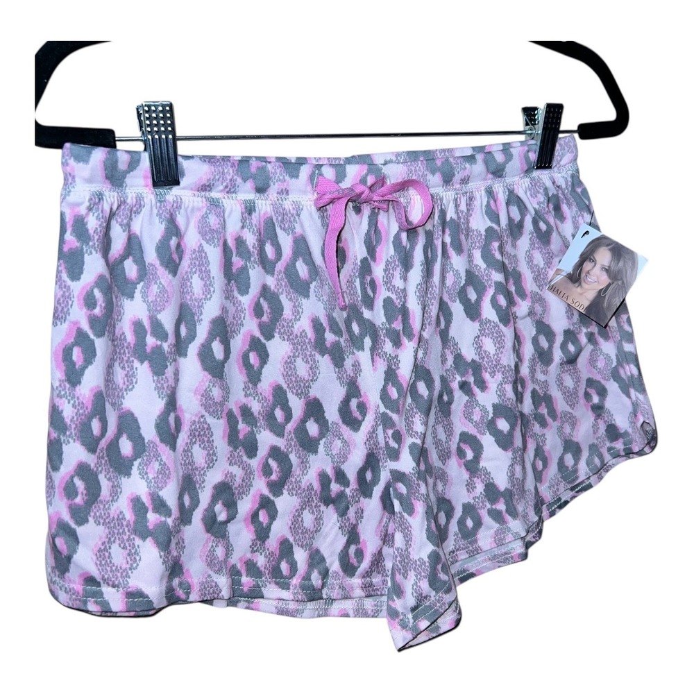 Thalia Sodi Women L/G Cheetah Shadow Lounge Pajama Shorts Pink‎ Gray Drawstring - Picture 3 of 7